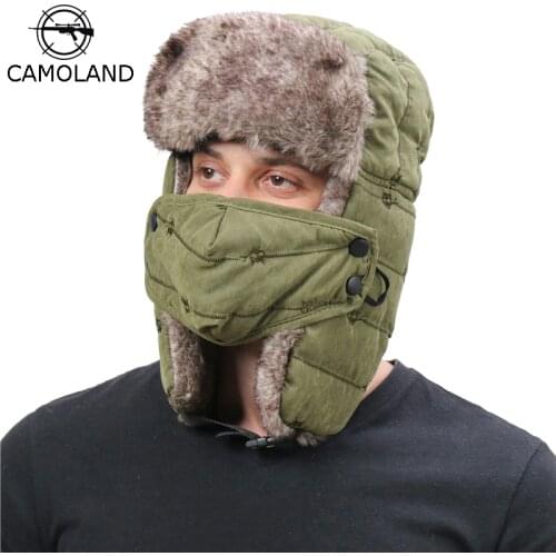 CAMOLAND Warm Trapper Hat For Men Women Windproof Winter Bomber Hats Thermal Faux Fur Earflap Snow Cap Male Ushanka Hats