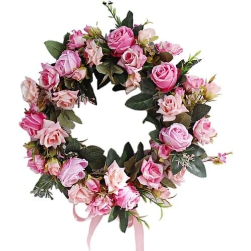 Artificial Rose Flower Wreath Spring Summer Wreath for Front Door Wedding Party Window Wall Farmhouse Home Holiday Decor