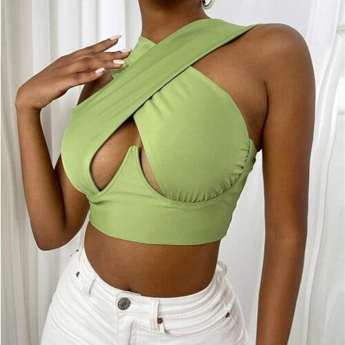 Women Criss Cross Tank Tops Sexy Sleeveless Cutout Front Crop Tops Party Club Streetwear Summer Girls Tank Top Lady Bustier Tops