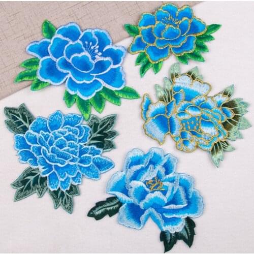 1Pc Blue Flower Iron on Embroidery Patch Cloth Stickers for DIY Bag T-shirt Clothing Sewing Decoration Accessories