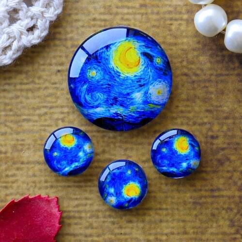 12mm 25mm 14mm 16mm 18mm 20mm Photo Glass Cabochons Round Cameo Set Handmade Settings Starry Sky