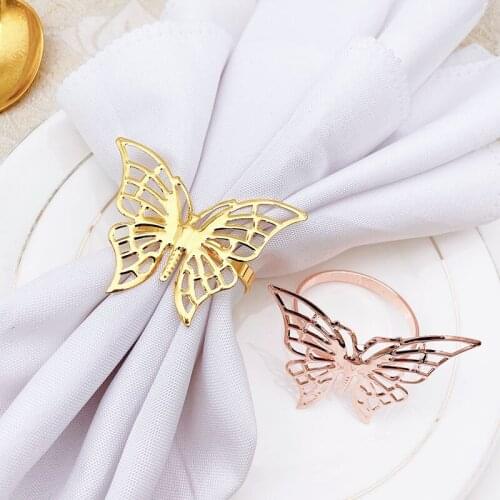 12pcs Hotel Spring Butterfly napkin buckle napkin ring hollow metal towel ring