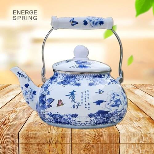 2.5L Enamel Kettle Blue And White Porcelain Enameled Boil Water Kettle High Temperature Boiling Teapot For Home Cold Kettle