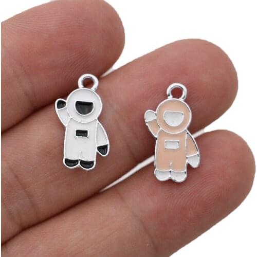 5Pcs Enamel Silver Plated Astronaut Charm Pendant for Jewelry Making Earrings Bracelet Necklace Accessories DIY Findings