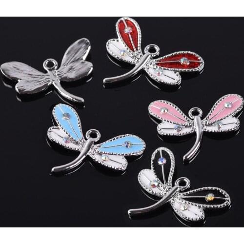 10pcs 25x19mm Dragonfly Enamel Metal Loose Pendants Beads Wholesale lot for Jewelry Making DIY Charms Findings