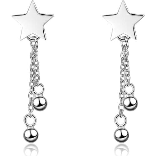 925 Solid Sterling Silver Chain Tassel Bead Earrings For Women Cute Party Minimalist Star Fine Jewelry 2020 Wedding Gift