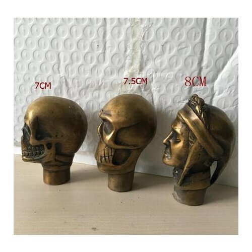 Asian Chinese Old Bronze Handmade Carved Skull Statue Walking Stick Head 3 styles to choose H:7CM,7.5CM,8CM