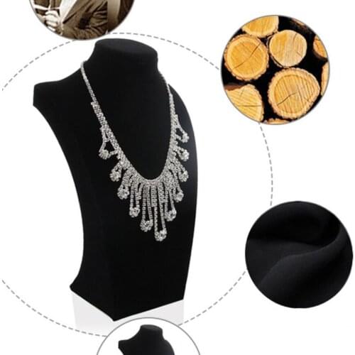 Black Velvet Wooden Necklace Display Bust Stand Mannequin - Jewelry Holder for Necklaces Chain, Choker, Pendant