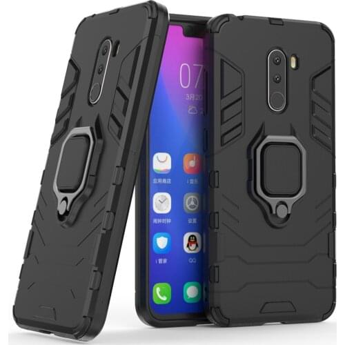 Dual Layer Magnetic Ring Kickstand Armor Case Shockproof Impact Protective TPU Hard Back Cover For Xiaomi Pocophone F1 / Poco F1
