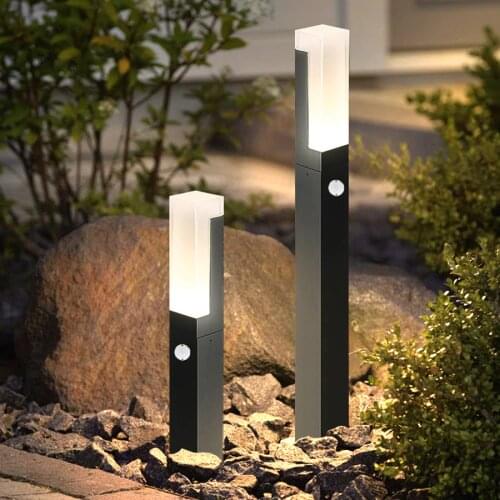 Thrisdar Waterproof Motion Sensor Garden Pillar Lawn Lamp Aluminum Post Light Outdoor Courtyard Villa Landscape Bollards Light