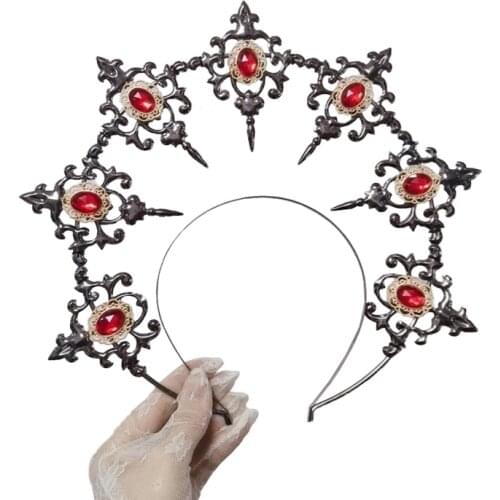 Gothic Lolita KC Spikes Halo Headress Sun Goddess Virgin Mary Silver Black Halo Baroque Headpiece Headband Hair Accessories