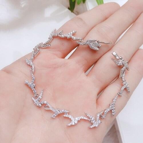 SLJELY High Quality Real 925 Sterling Silver Swallows Bracelet Full Micro Cubic Zirconia Stones for Women Fashion Fine Jewelry