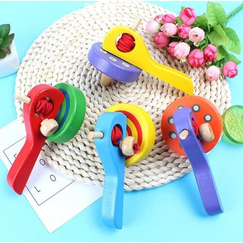 Classic Wooden Peg Top Spinning Gyro with Launching Rope Children Play Toy Gift