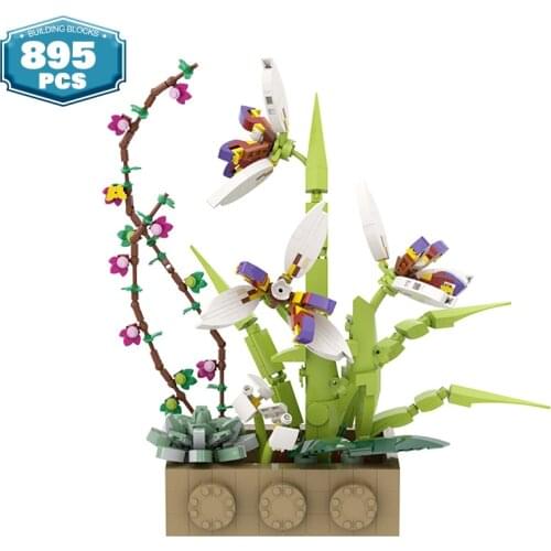 Moc Creator Expert Orchid Potted Plants Living Room Decorations Bouquets Plants Friend Building Block Children Toy Gift for Girl