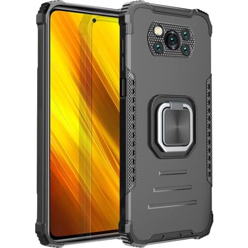 Magnetic Metal Ring Stand Holder Armor Shockproof Case For Xiaomi POCO X3 NFC X3 Pro Soft TPU Frame Aluminum Alloy Back Cover