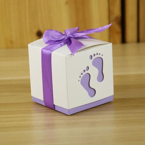 Cute Baby Footprint Candy Box, Gift Boxes For Baby Christening & Baptism, Wedding Favors And Gifts 100pcs, First Communion Deco