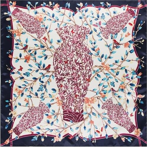 Fashion Vase & Olive Branch Scarf Women 2020 New Scarfs For Ladies Luxury Brand Hijab Silk Satin Shawl Scarfs Print Head Scarves