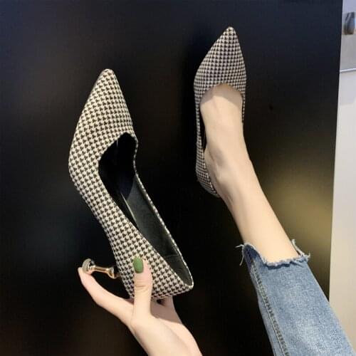 Fashion The New Women Pumps Fashion Classic High Heels Shoes Sharp Head Paltform Wedding Grid pattern Shoes W32-55