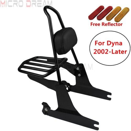 Motorcycles Black Rear Passenger Pad Backrest Sissy Bar Rack For Harley Dyna Super Glide Fat Bob Wide Glide Street Bob 2002-Up