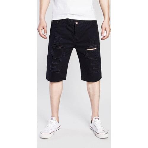 Men Shorts Summer 2021 Fashion Jean Shorts Mens Zipper Fly Punk Pants Cotton Pocket Ripped Vintage Wash Casual Men Jean Shorts