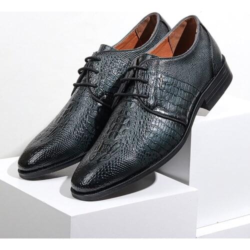 British Mens PU Leather Dress Shoes Crocodile Pattern Shoe Lace Up Business Wedding shoe