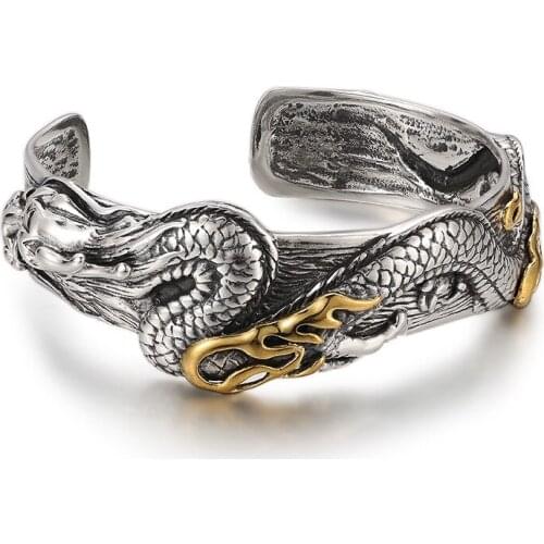 New solid S925 pure silver game dragon beads mens and womens bracelets retro classic domineering Thai silver bracelet opening