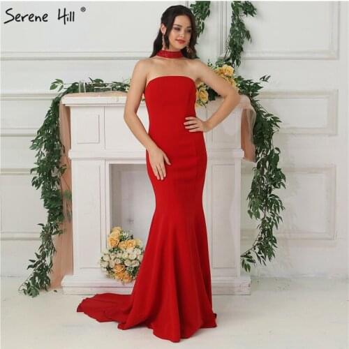 2020 New Design Halter Mermaid Evening Dresses Red Cut Back Long Formal Dress Party Robe De Soiree Serenehill BLA6688