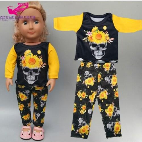 Doll clothes Pajama set Halloween Skull fit for 43cm baby new born doll clothes 18 inch girl doll clothes baby birthday gift