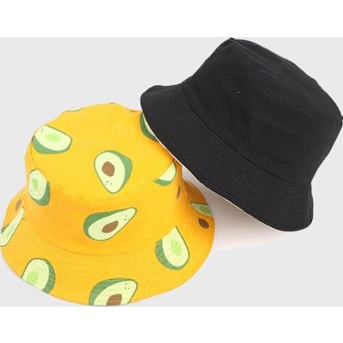 Avocado Printing Bucket Hat Spring And Summer Fishermans Hats Two Sides Wearable Casual Hat Women Panama Sunshade Bucket Hat
