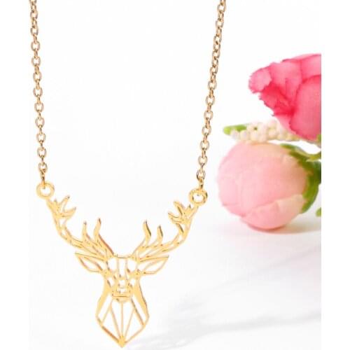 Rose gold silver color deer necklace stainless steel chain pendant women men choker necklaces jewelry gifts