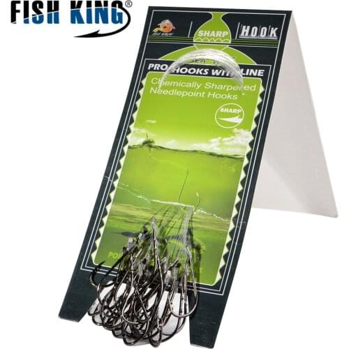FISH KING Fishing Hook with Line 30 PCS/lot 10#-1# Barbed Carp Fishing Hook Combo Baitholder Hook Accessories Hair Rigs