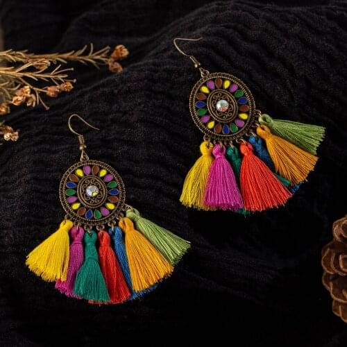Colorful Dangle Drop Tassel Earrings for Women Female Boho Bohemian Ethnic Wedding Party Earrings Charms Jewelry Accessories