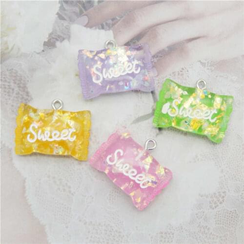 Julie Wang 10PCS Resin Sweet Candy Charms Mixed Colors Sequin Artificial Food Jewelry Making Phone Case Decor Accessory