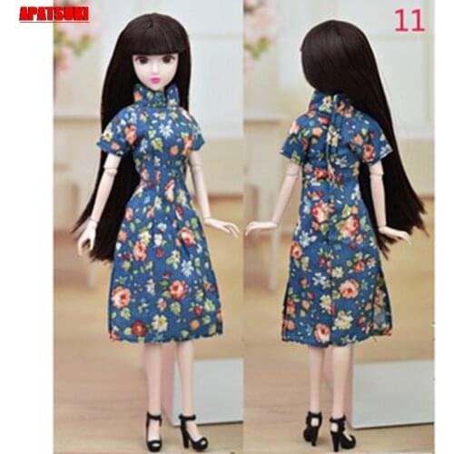 Blue Countryside Floral Handmade Dress For Barbie Doll Outfits Clothes Cheongsam Chinese Traditional Qipao Evening Dresses 1/6