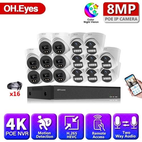 4K POE CCTV System 16CH NVR Security Camera System 16 X 8.0MP Two Way Audio Outdoor Video Surveillance Camera Kit
