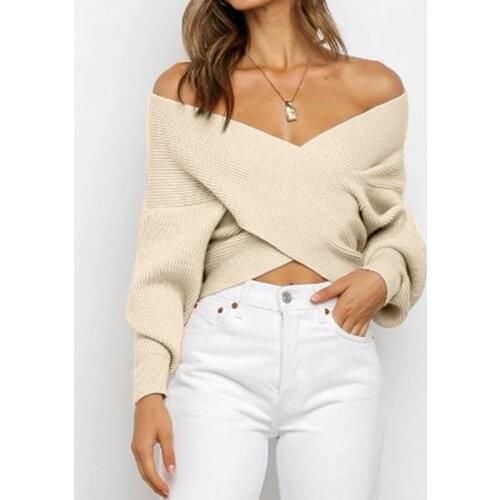 Woman Sweaters Pull Femme Hiver Women Fashion Long Sleeve Knit Top V-neck Solid Color Pullover Sweater Kobieta Swetry свитер