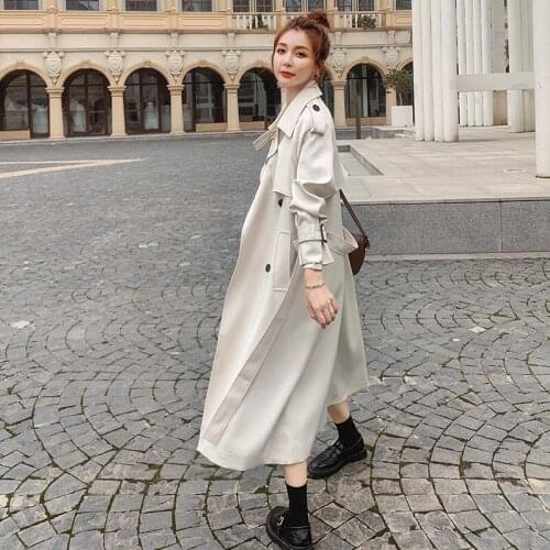 New Fashion Women Trench Coat Beige Long Double-Breasted with Belt Spring Autumn Lady Duster Coat Female Outerwear Quality 600A