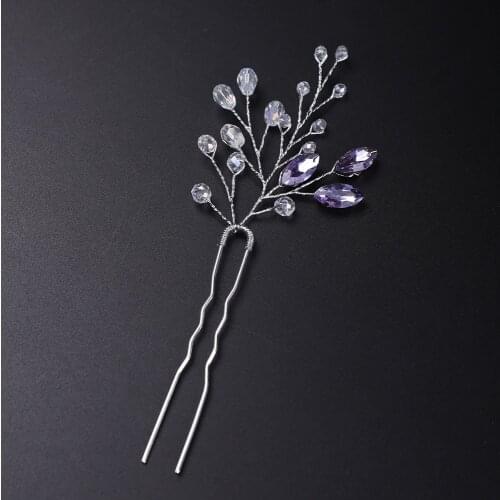 Lavender Purple Rhinestones Hair Pins Cute Romantic Women Headpieces Tiara Wedding Accessories for Hair Ornaments Hair Clips