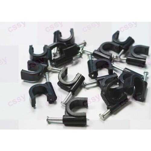 500pcs/pack blackPE Plastic 16mm Circle Cable Clip C Shaped High Carbon Steel Nails Cable clips Wire Wall holder