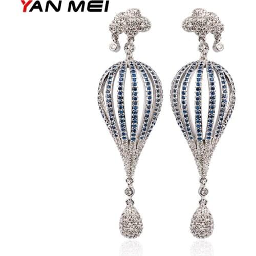YAN MEI 2017 Hot Air Balloon Stud Earrings For Woman Silver Plated Circular Crystal Zircon Earring Jewelry GLE5966