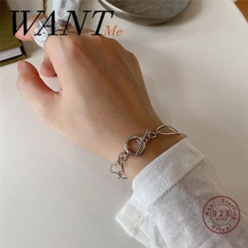 WANTME Korean Hip-hop Handmade Baroque Geometry OT Chain Charm Bracelet for Women Genuine 925 Sterling Silver Smple Punk Jewelry