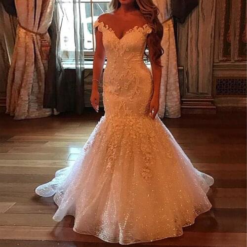 Lover Kiss Mermaid Wedding Dress White Bridal Gowns 2021 V Neck vestidos de noiva Plus Size Bling Robe de Mariee for women