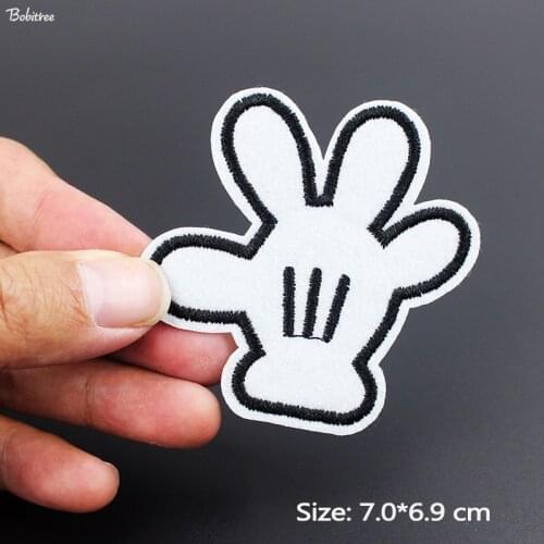 Gesture Palm Size 7.0*6.9 cm White Patches Badges Iron on Embroidered Stickers Applique for Clothes Jacket Decoration