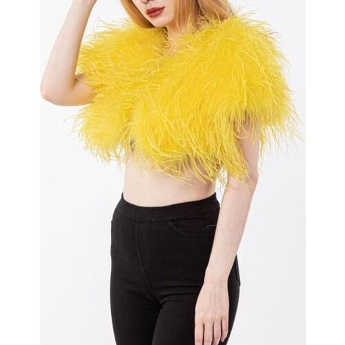 Real ostrich fur feather vest bolero party wedding bride gilet top 2021 furry luxurious sexy holidy green pink purple color