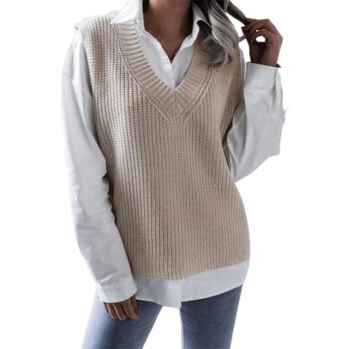 New Stylish Autumn Sweater Vest Plain Weave V Neck Women Loose Solid Color High Elasticity Knitted Vest for Daily Streetwear