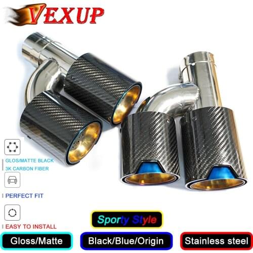 1PCS Dual Exhaust Tip Quad Muffler Tip Gloss/Matte Black Carbon Fiber Bluing Exhaust Pipe Tail Exhaust Muffler Tip for BMW