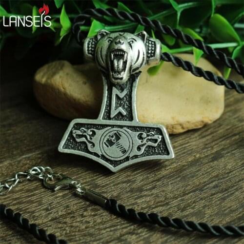 1pcs wholesale norse bear Thor Hammer pendant viking Norway Double Headed wolf necklace men pendant Amulets jewelry