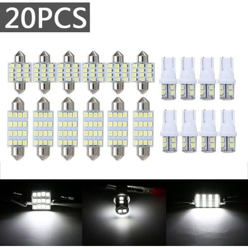 20pcs T10 31mm 42mm Car Auto Combo 6000K White LED Interior Inside Light Bulbs Dome Map Door License Plate Lamp Parts