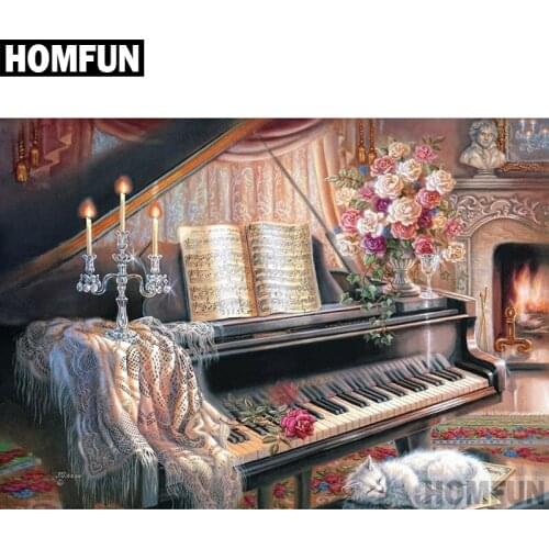 HOMFUN Full Square/Round Drill 5D DIY Diamond Painting "Piano flower" Embroidery Cross Stitch 5D Home Decor Gift A04193