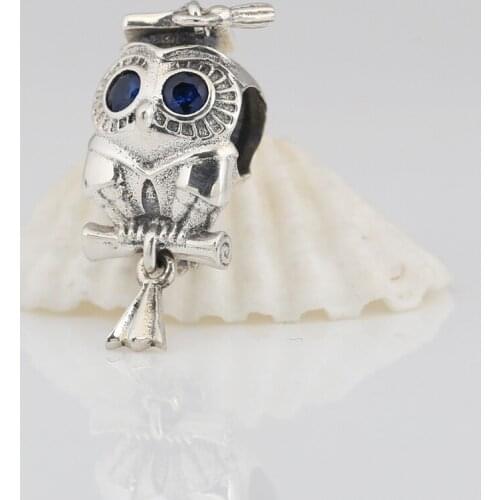 Authentic S925 Bead Graduation Owl Charm fit Lady Bracelet Bangle Girl Birthday Gift